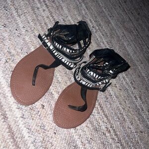 Black Beaded Gladiator Sandals